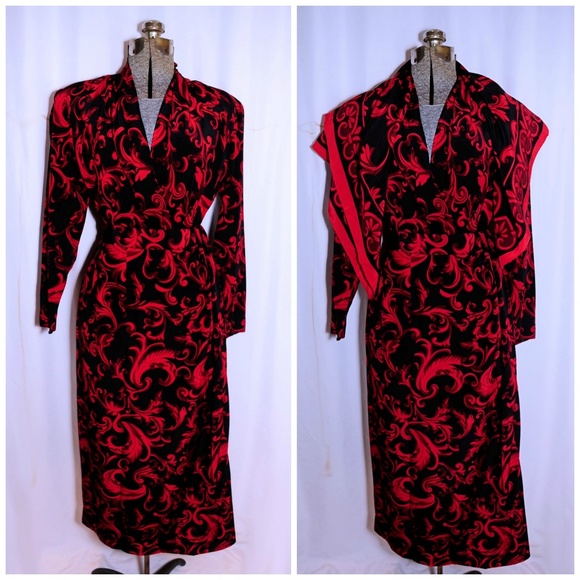 VTG 80's Carlisle Fleur di Lis Silk Maxi Set XS/S - Picture 1 of 8